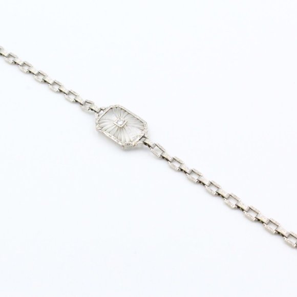 Antique Art Deco Platinum Diamond 14K Gold Frosted Rock Quartz Crystal Bracelet - Picture 8 of 16
